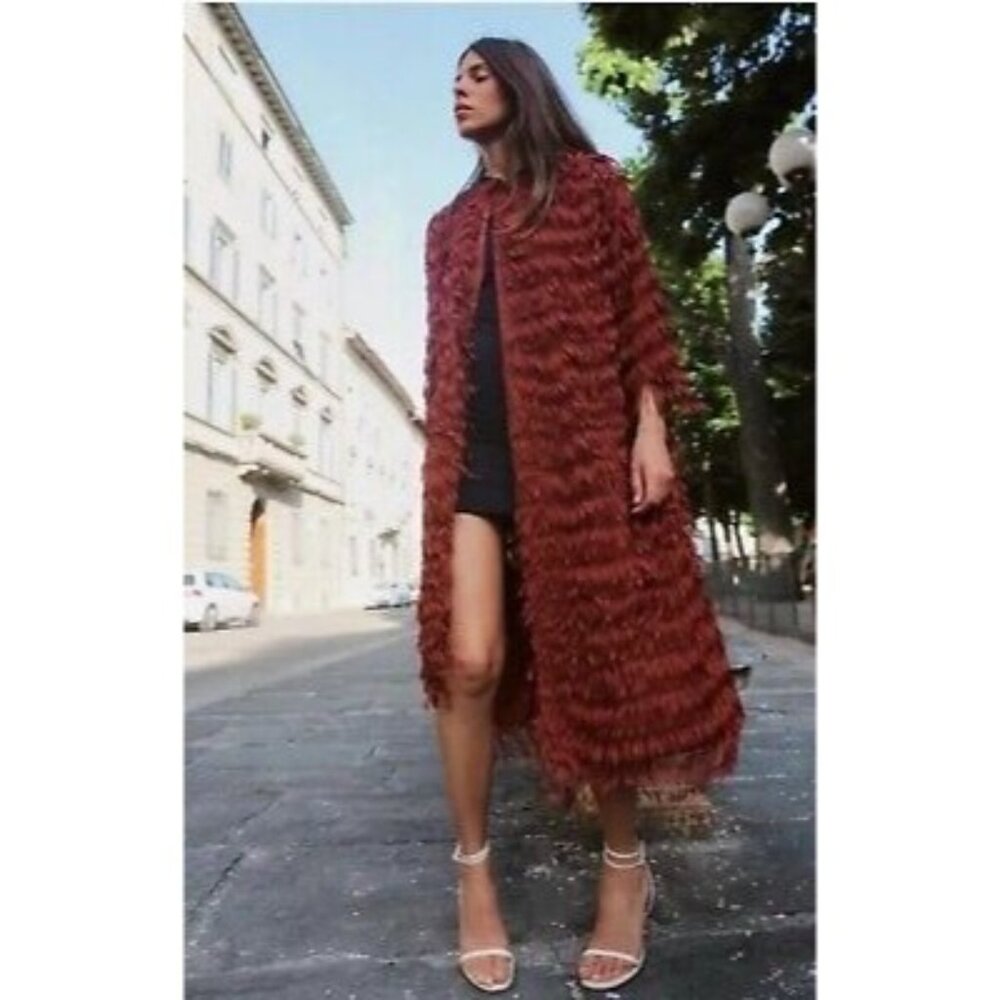 Zara Red Fringe Women's Coat